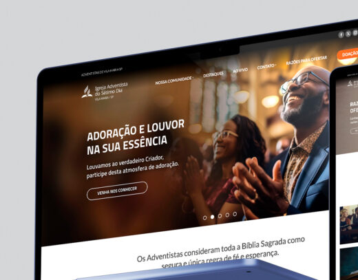 Portal e identidade visual da comunidade Adventistas Vila Maria, padronizados conforme diretrizes globais de branding e desenvolvidos por Denisson Sousa para promover acolhimento e clareza.