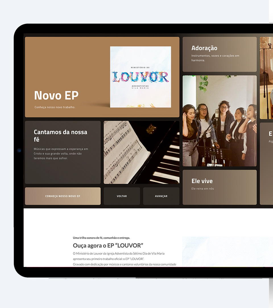 Landing Page criada para divulgação do novo EP do ministério de Louvor de Vila Maria, por Denisson Sousa.