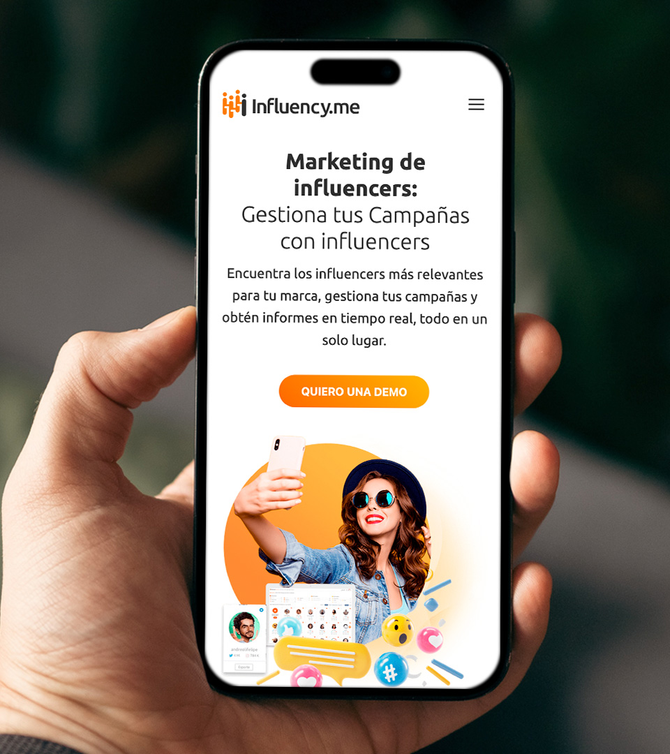 Interface do portal Influency.me LATAM, projetada por Denisson Sousa na versão Mobile.
