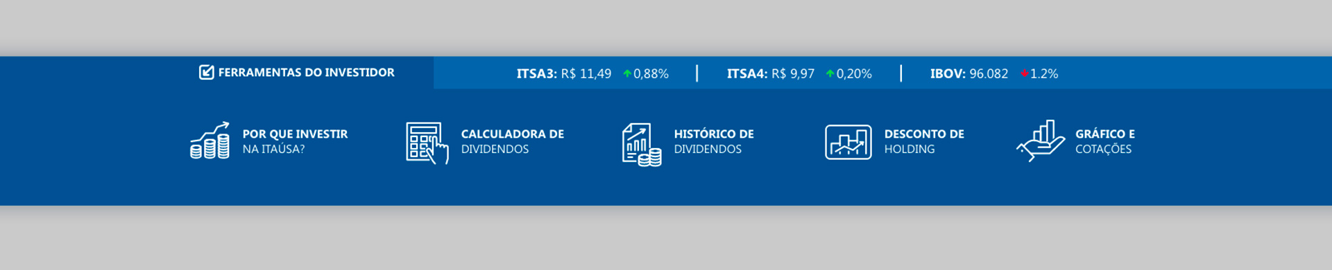 Layout da ferramenta do Investidor, que auxiliava os investidores que visitavam o site Itaúsa.