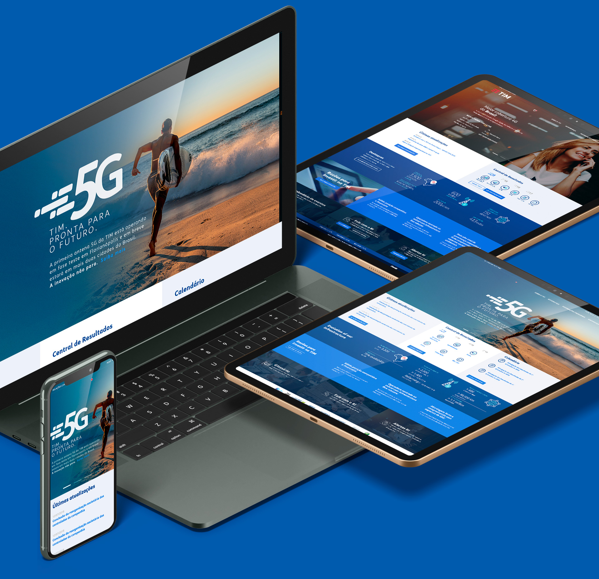 Telas da Home do site da TIM RI, nos diversos dispositivos, criado pelo Denisson Sousa.